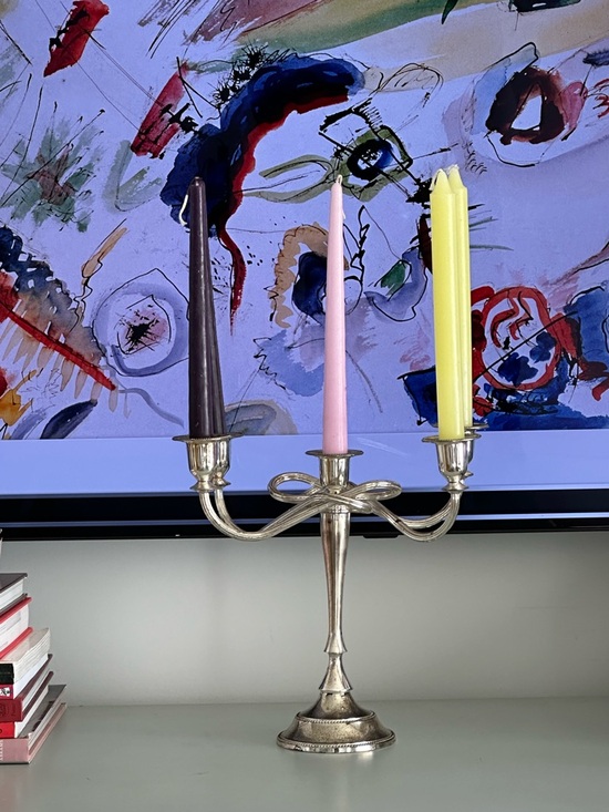 Other - Five-Arm Silver Colored Candleholder with patina